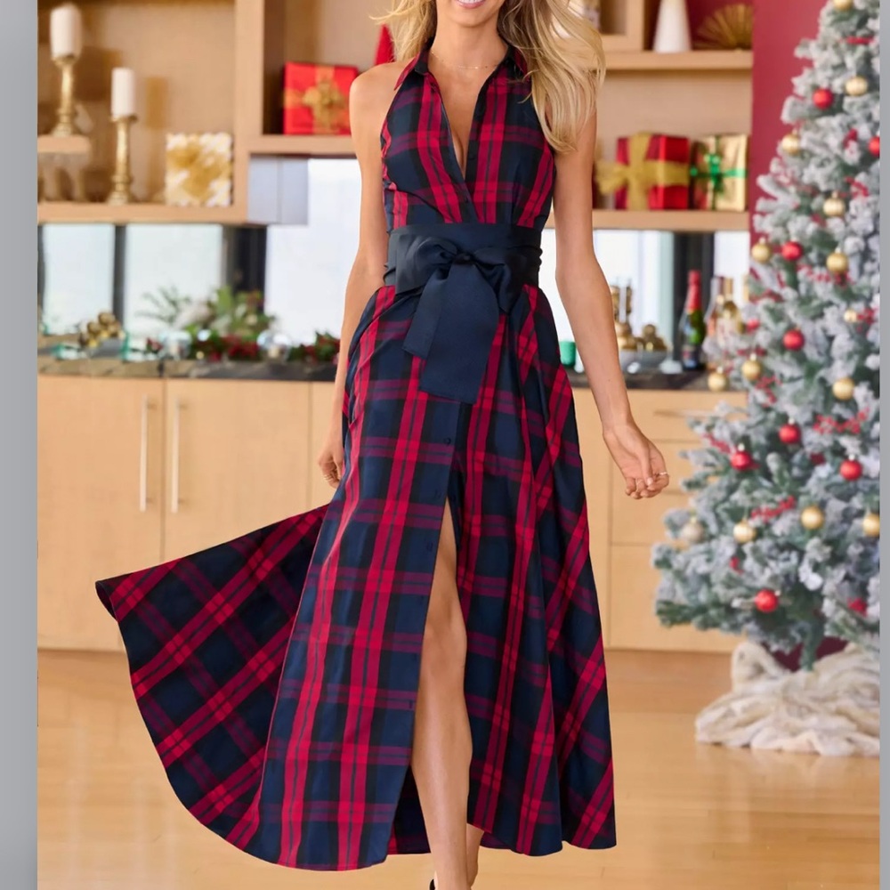 Boston Proper Red Plaid Maxi Dress - Picture 2 of 6